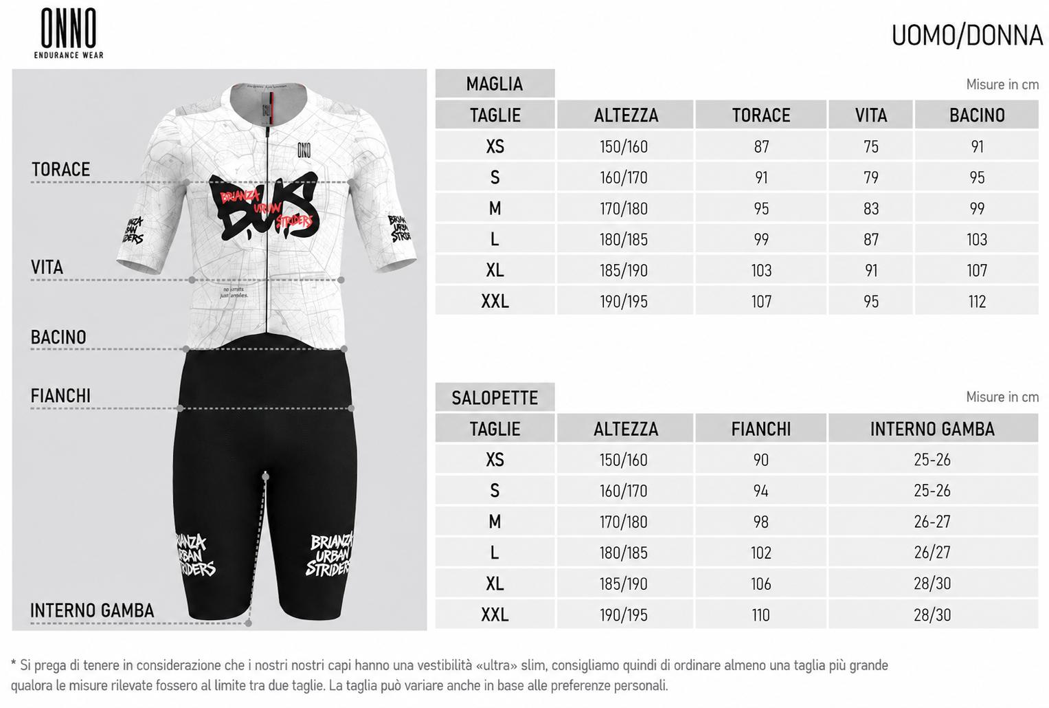 Tabella Misure Body Ciclismo